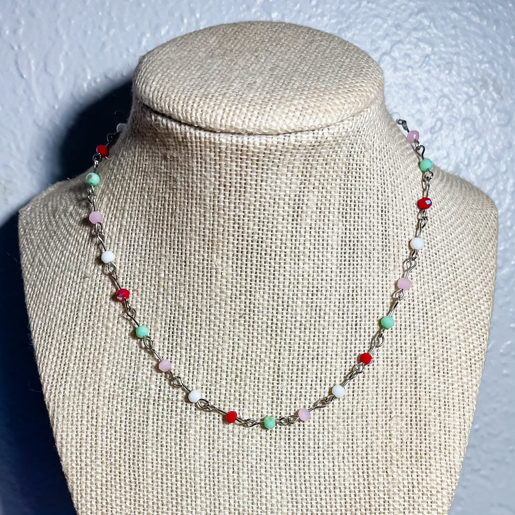 RTS Red & Pink Christmas Beaded Necklace