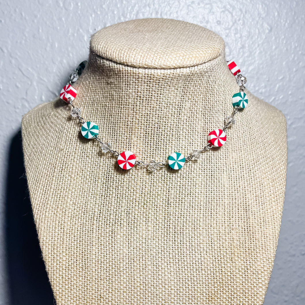 RTS Red & Green Peppermint Beaded Necklace