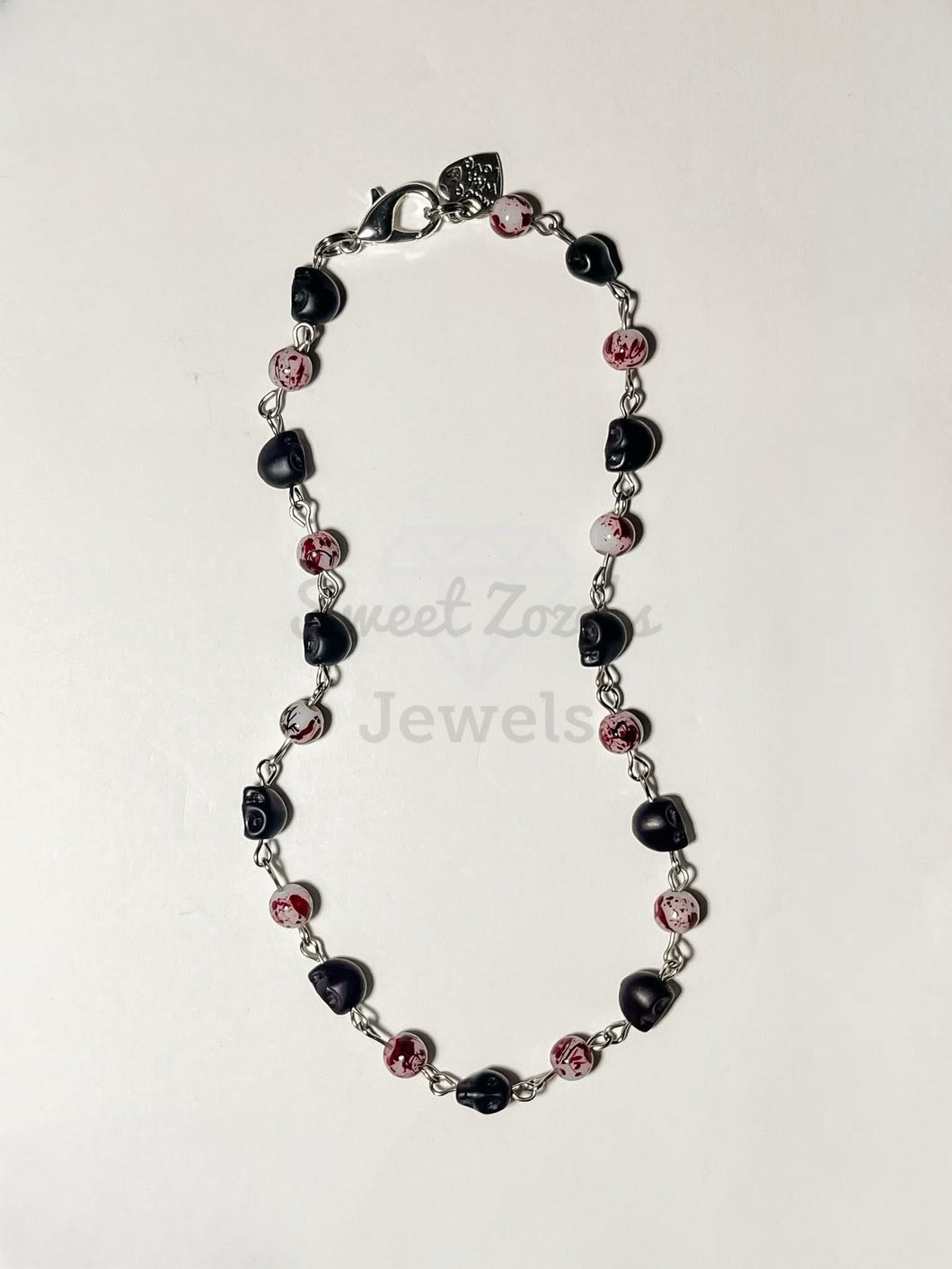 RTS Black Skull & Blood Splatter Beaded Necklace