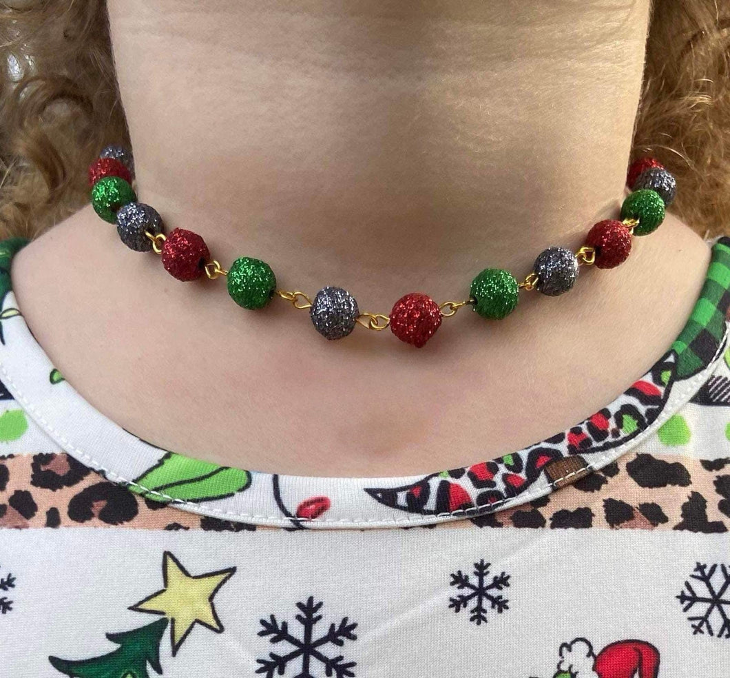 RTS Red & Green Sparkle Beaded Necklace on Gold